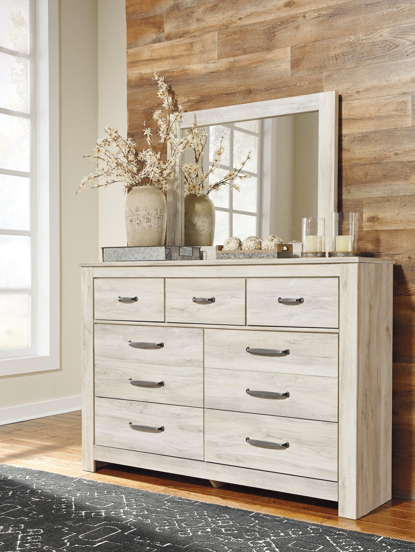 Bellaby  Panel Headboard With Mirrored Dresser And Chest