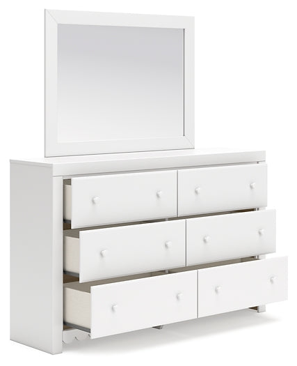 Mollviney Full Panel Bed with Mirrored Dresser and Nightstand