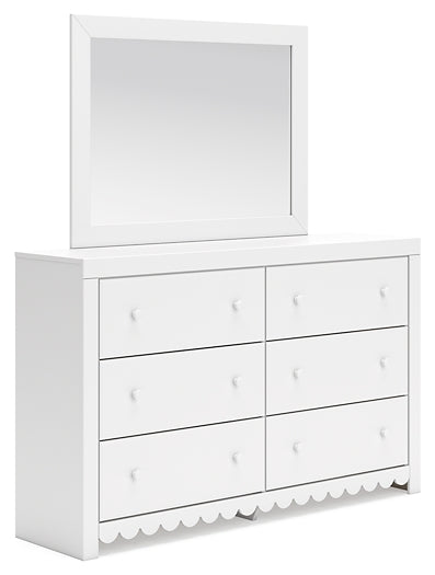 Mollviney Twin Panel Bed with Mirrored Dresser, Chest and Nightstand