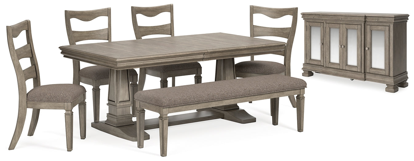 Lexorne Dining Table and 4 Chairs and Bench with Storage