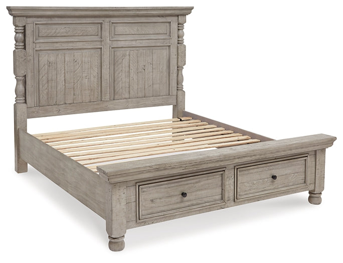 Harrastone California King Panel Bed with Mirrored Dresser and Chest